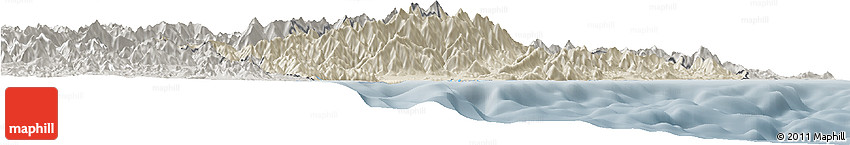 Shaded Relief Horizon Map of Kaikoura, semi-desaturated