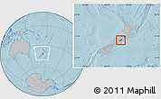 Gray Location Map of Kaikoura, within the entire country, hill shading