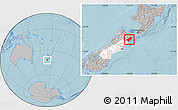Gray Location Map of Kaikoura, highlighted parent region, hill shading