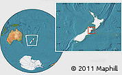 Satellite Location Map of Kaikoura, highlighted country, within the entire country