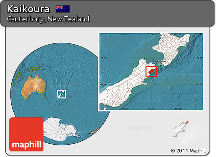 Satellite Location Map of Kaikoura, highlighted country