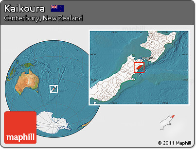 Satellite Location Map of Kaikoura, highlighted country