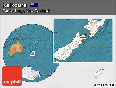 Satellite Location Map of Kaikoura, highlighted country