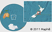 Satellite Location Map of Kaikoura, highlighted country, highlighted parent region, within the entire country