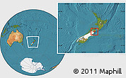 Satellite Location Map of Kaikoura, highlighted parent region, within the entire country