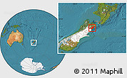 Satellite Location Map of Kaikoura, highlighted parent region