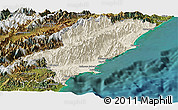 Shaded Relief Panoramic Map of Kaikoura, satellite outside