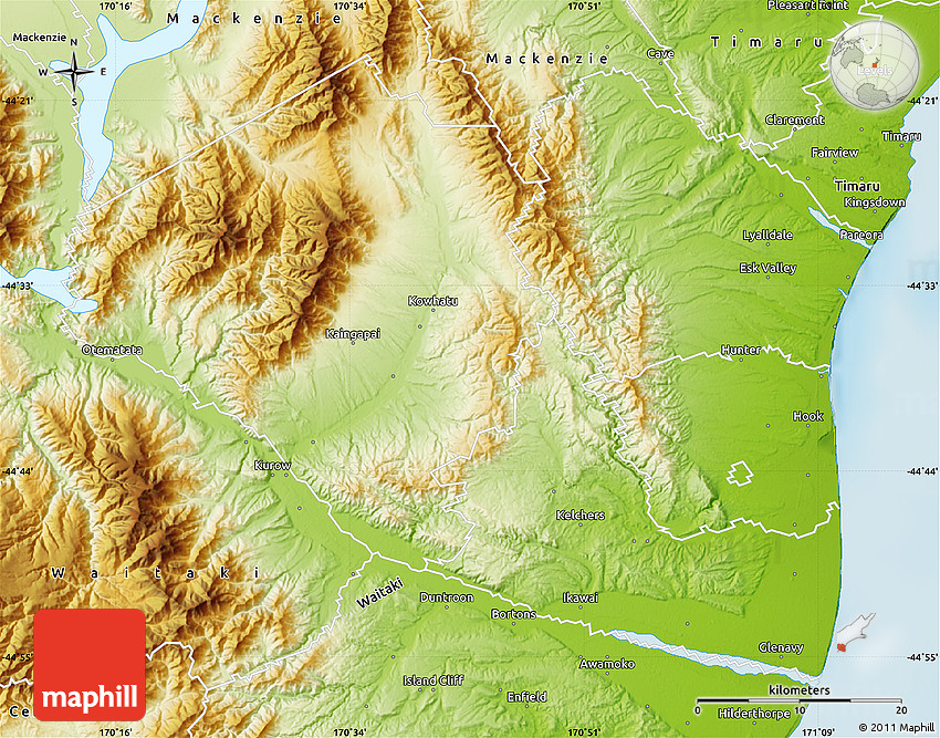 Physical Map of Waimate