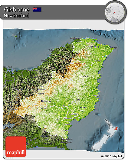 Physical 3D Map of Gisborne, darken