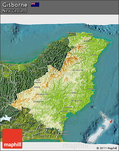 Physical 3D Map of Gisborne, satellite outside