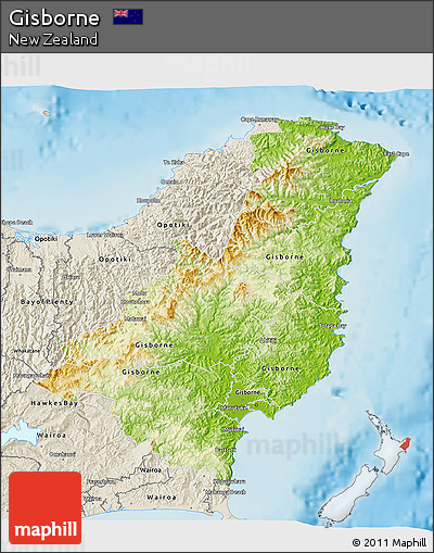 Physical 3D Map of Gisborne, shaded relief outside