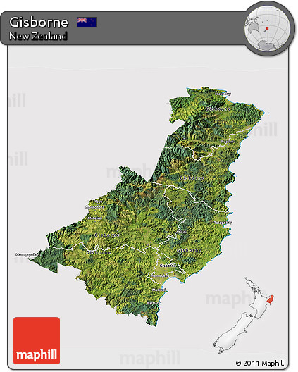 Satellite 3D Map of Gisborne, cropped outside