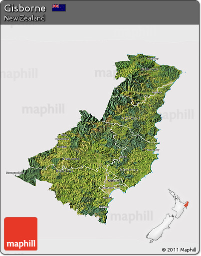 Satellite 3D Map of Gisborne, cropped outside