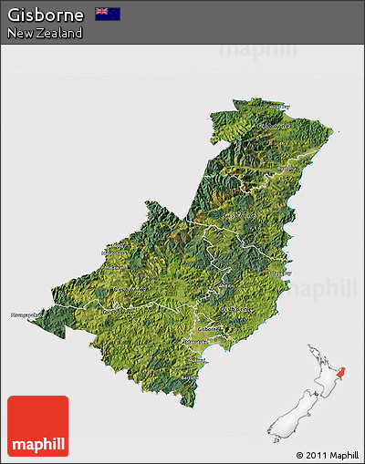 Satellite 3D Map of Gisborne, cropped outside