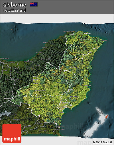 Satellite 3D Map of Gisborne, darken
