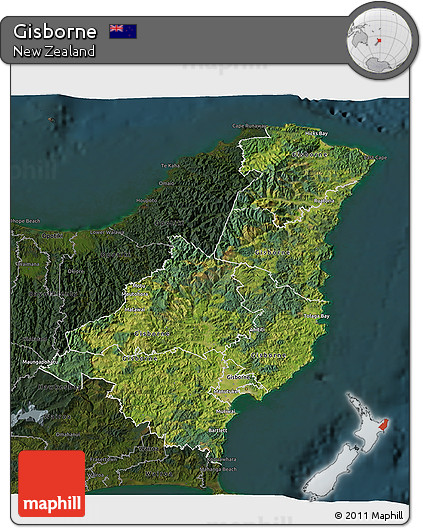 Satellite 3D Map of Gisborne, darken