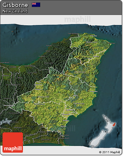 Satellite 3D Map of Gisborne, darken