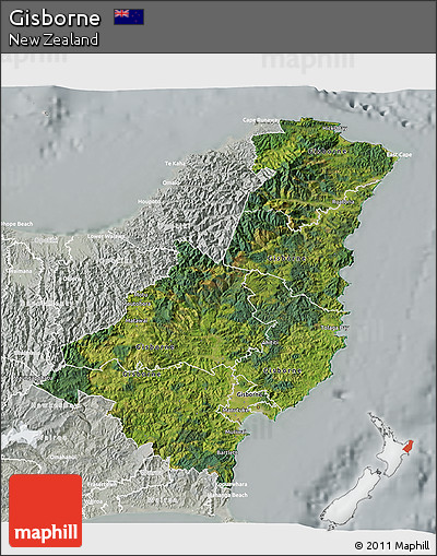 Satellite 3D Map of Gisborne, lighten, semi-desaturated