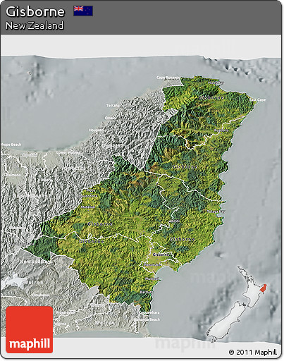 Satellite 3D Map of Gisborne, lighten, semi-desaturated
