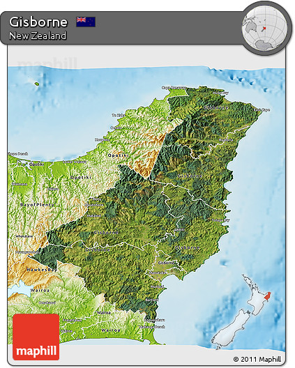 Satellite 3D Map of Gisborne, physical outside