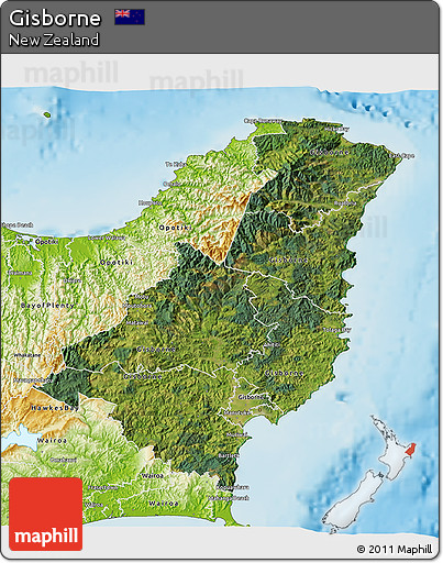 Satellite 3D Map of Gisborne, physical outside