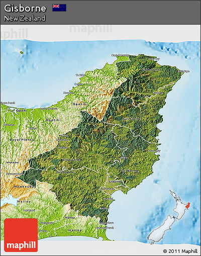 Satellite 3D Map of Gisborne, physical outside