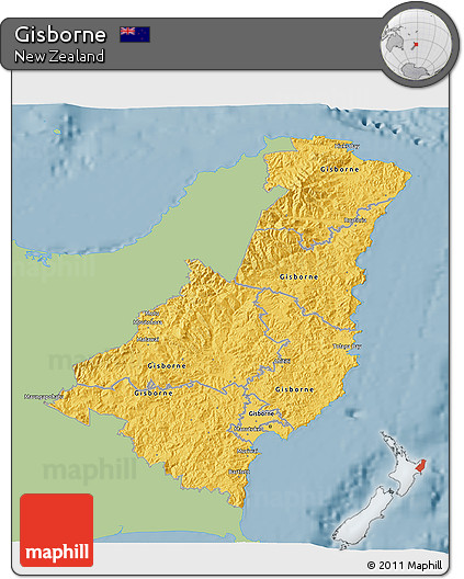 Savanna Style 3D Map of Gisborne, single color outside