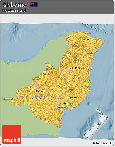 Savanna Style 3D Map of Gisborne, single color outside