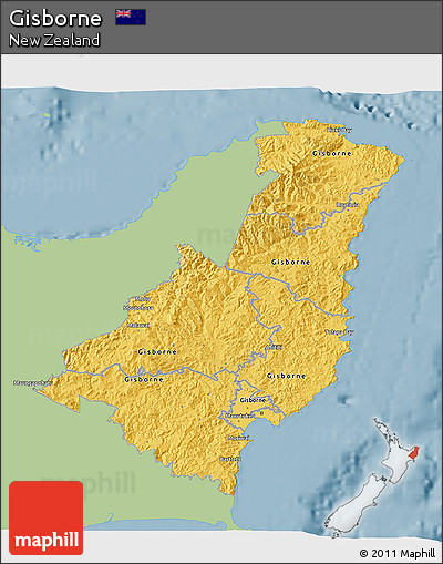 Savanna Style 3D Map of Gisborne, single color outside