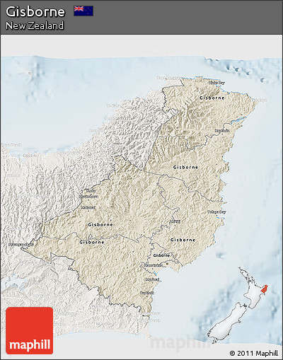 Shaded Relief 3D Map of Gisborne, lighten