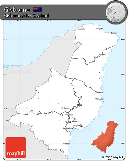 Silver Style Simple Map of Gisborne, single color outside