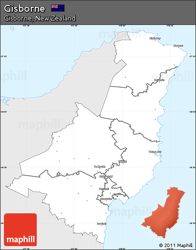 Silver Style Simple Map of Gisborne, single color outside