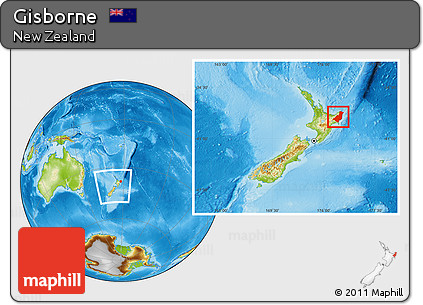Physical Location Map of Gisborne, within the entire country