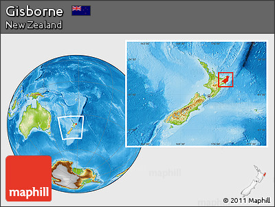 Physical Location Map of Gisborne, within the entire country