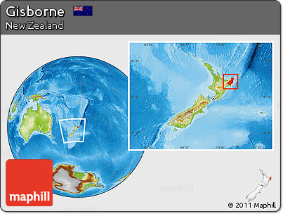 Physical Location Map of Gisborne, within the entire country
