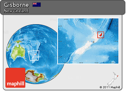 Physical Location Map of Gisborne, highlighted country, within the entire country