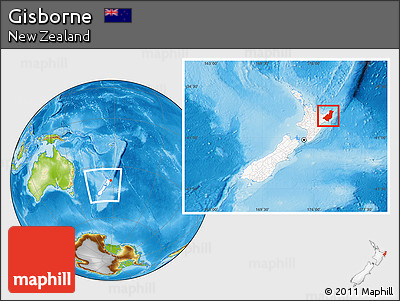 Physical Location Map of Gisborne, highlighted country, within the entire country