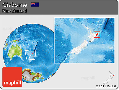 Physical Location Map of Gisborne, highlighted country, within the entire country