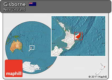 Satellite Location Map of Gisborne, highlighted country