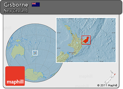 Savanna Style Location Map of Gisborne, hill shading