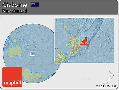 Savanna Style Location Map of Gisborne, hill shading