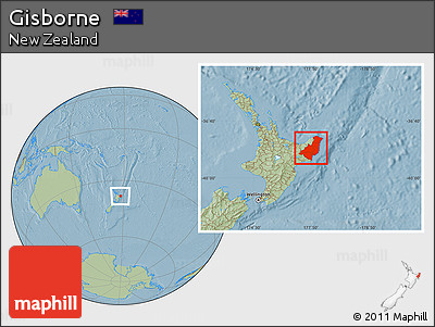 Savanna Style Location Map of Gisborne, hill shading