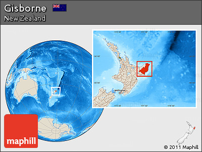 Shaded Relief Location Map of Gisborne