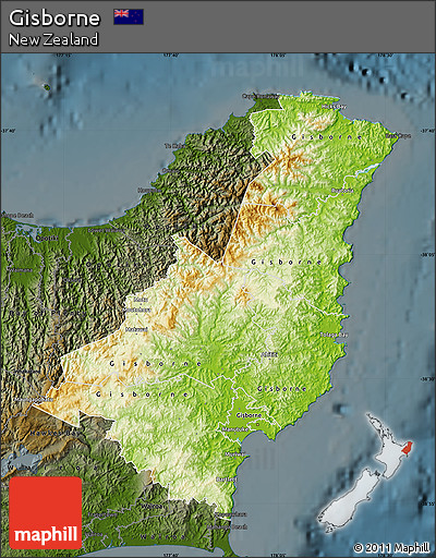 Physical Map of Gisborne, darken