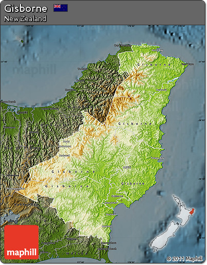 Physical Map of Gisborne, darken
