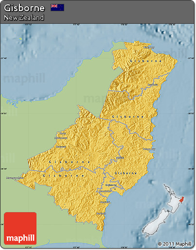 Savanna Style Map of Gisborne, single color outside