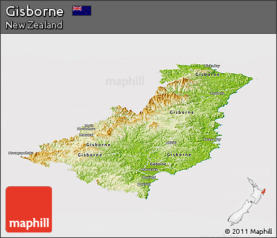 Physical Panoramic Map of Gisborne, cropped outside
