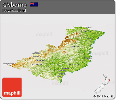 Physical Panoramic Map of Gisborne, cropped outside