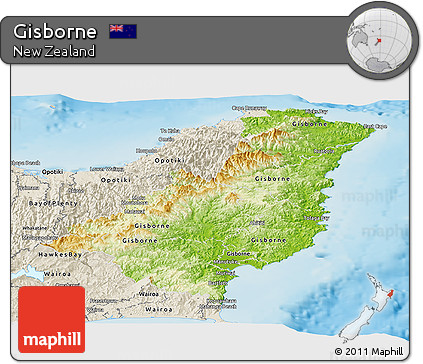Physical Panoramic Map of Gisborne, shaded relief outside