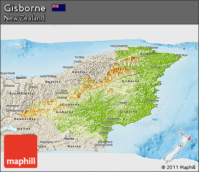 Physical Panoramic Map of Gisborne, shaded relief outside
